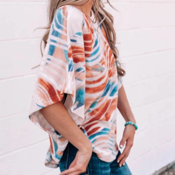 TIE-DYE PRINT 3/4 DOLMAN SLEEVE CHIC FLOWY TOP SIZE XL - Picture 3 of 6